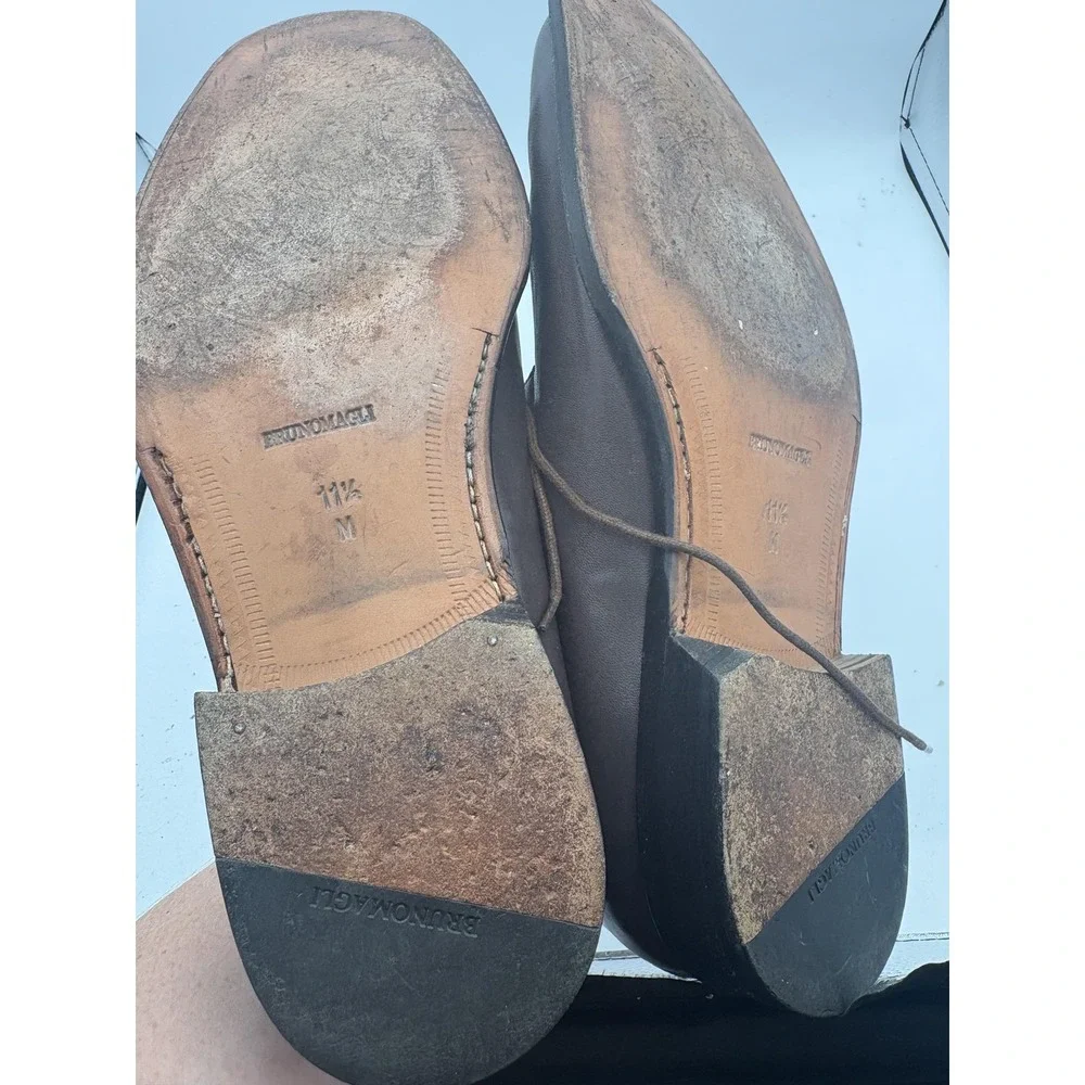 Bruno Magli Shoes Mens Size 11.5 Brown Leather Square Toe Dress Handmade Italy
